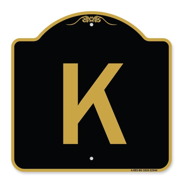 Signmission Designer Series Sign-Sign W/ Letter K, Black & Gold Aluminum Sign, 18" x 18", BG-1818-22944 A-DES-BG-1818-22944 - main